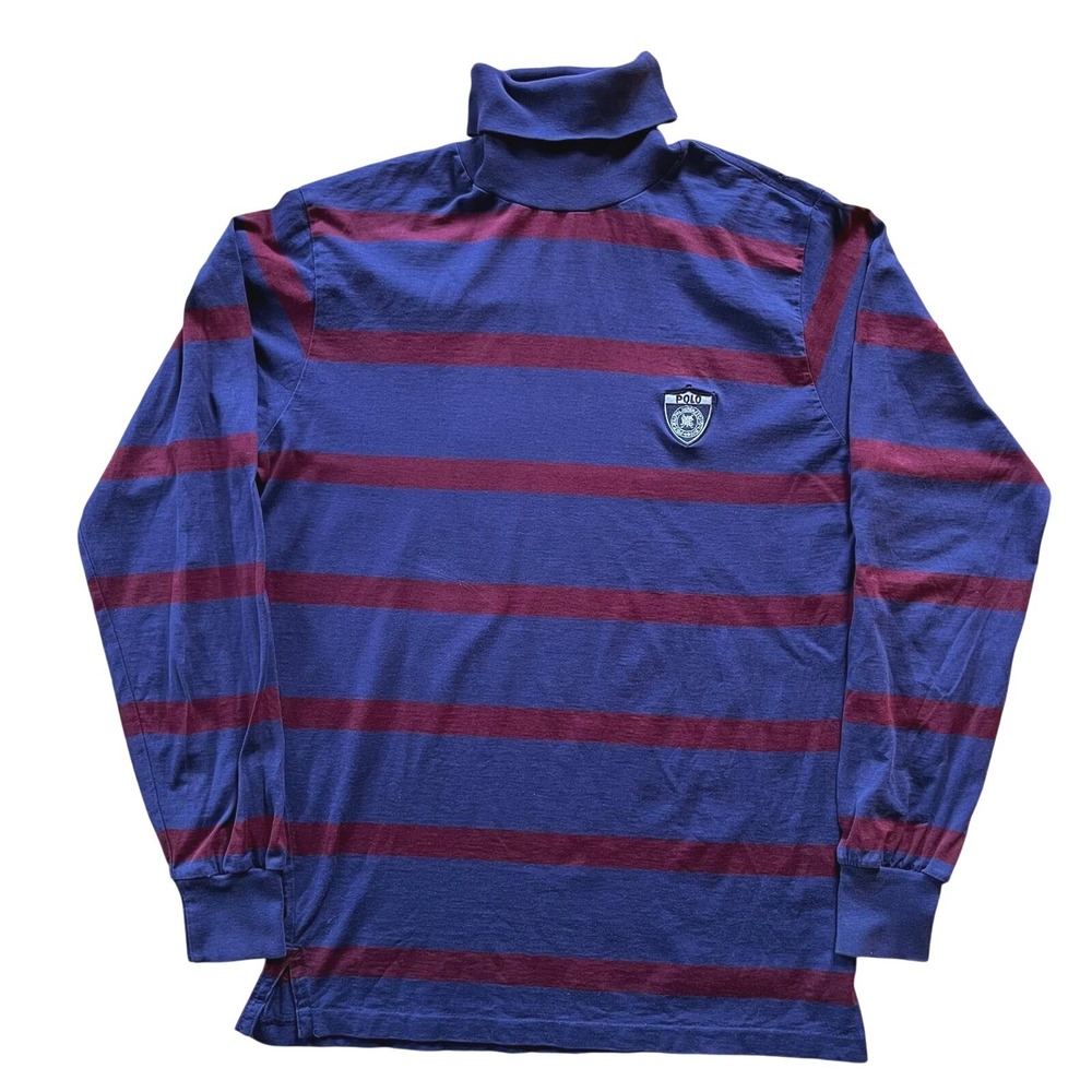 Vintage Polo Ralph Lauren Striped Turtleneck Crest Patch blokecore Medium